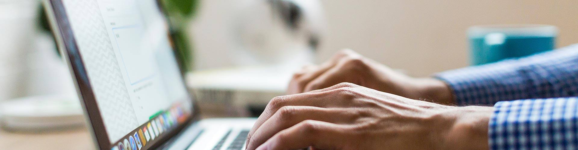 closeup of a person typing on a laptop